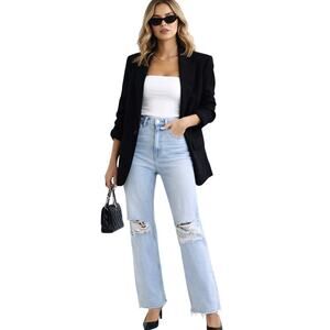 Abercrombie & Fitch Ultra High Rise 90s Straight Jeans Blue Distressed 25/0